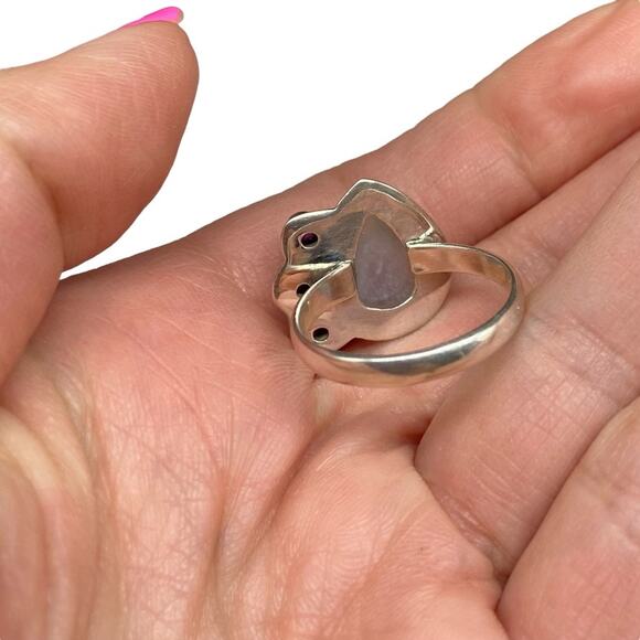 Rainbow Moonstone & Amethyst Ring Size 9 Solid 925 Sterling Silver - Picture 5 of 6